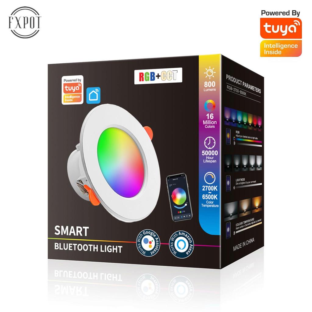 Tuya Bluetooth Smart RGBCW Downlight, Full Color Dimming, Alexa Voice/APP Control, 85-265V.
