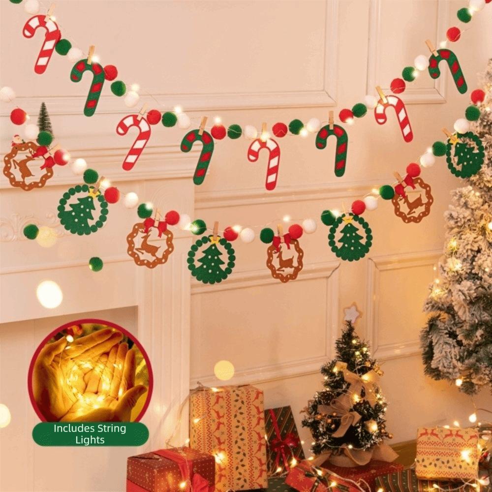 Cartoon Christmas Luminous Banner Santa Claus DIY Pull Flag Xmas Wall Ornaments Christmas Party