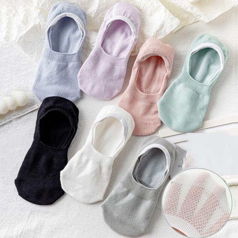 Women Invisible Cotton Boat Socks Mesh Breathable Ankle Low Cut Silicone Non-slip Socks