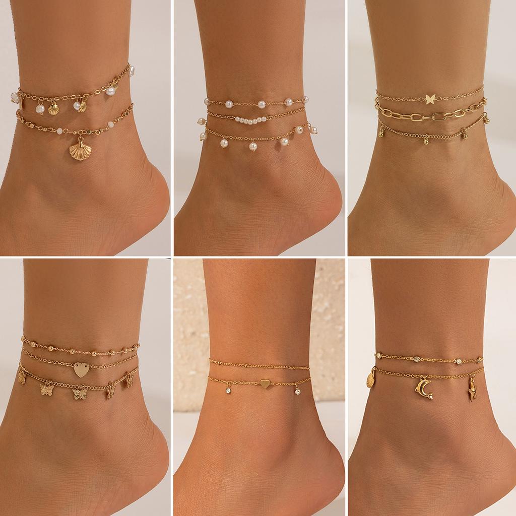 Beach Anklet Star Butterfly Chain Imitation Pearl Foot Chain Ocean Wind Shell Dolphin Foot Ornament