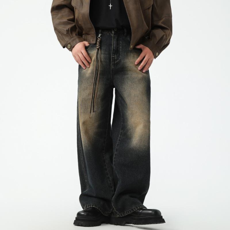 

Джинсы нового стиля с эффектом стирки, мужские свободные брюки с широкими штанинами XXL