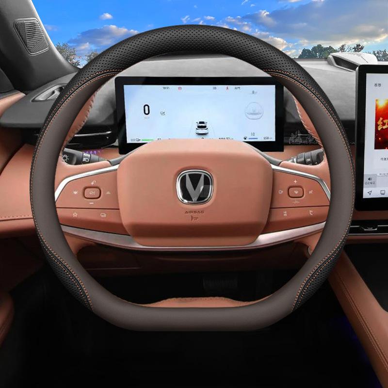 2026 For Changan Car Steering Wheel Cover Nappa Leather Fit CS35 Plus CS55 Plus CS75 Plus UNI‑T UNI‑K UNI‑V Car Accessories