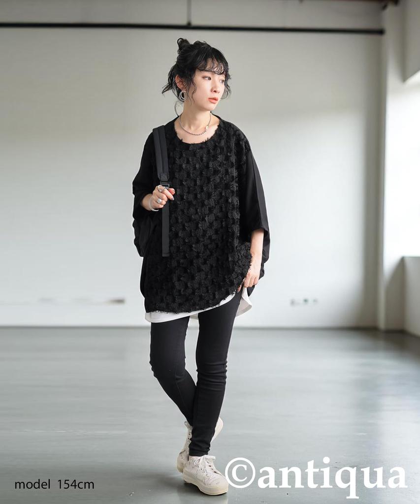 Antiqua Fringe Dolman Short One Size Black Women's Top, Print, Sleeve, Switchable, PA-03812, 05,