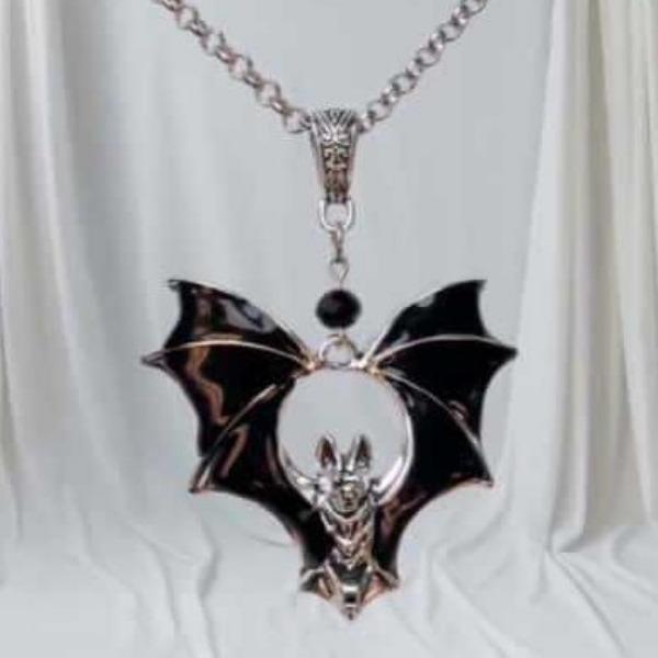 Gothic Bat Pendant Necklace, Vintage Style, Black & Red Charm Necklace, Original Designer Necklace
