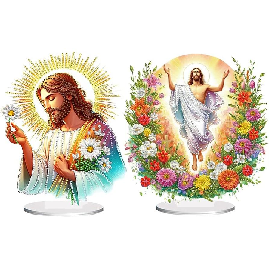 BAYUNOE DIY Diamond Art Painting Desktop Ornament Easter Handmade Double-Sided Pattern Diamond Art Decorated Tabletop Ornaments Single Sided Diamond