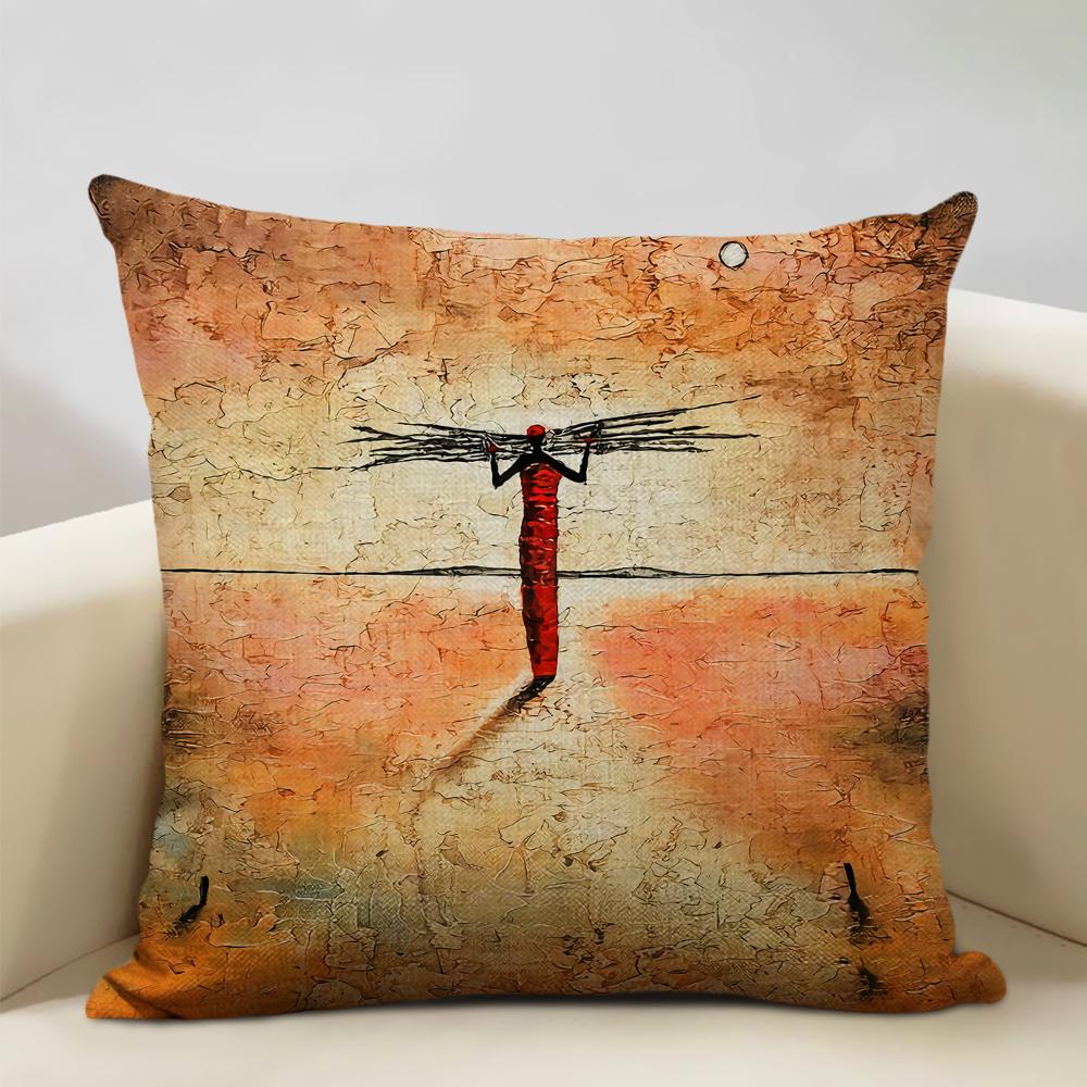 Portrait Oil Painting Cushion Cover African National Style Living Room Sofa Art Decoration Pillow Bedding 45x45cm Cover Pillows