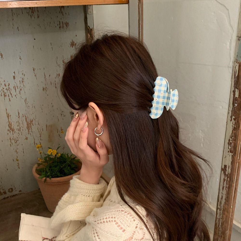 Diamond-Studded Hair Clip Butterfly Shape Shark Clip Fashion Acetate Hair Claw  Back-Head Updos