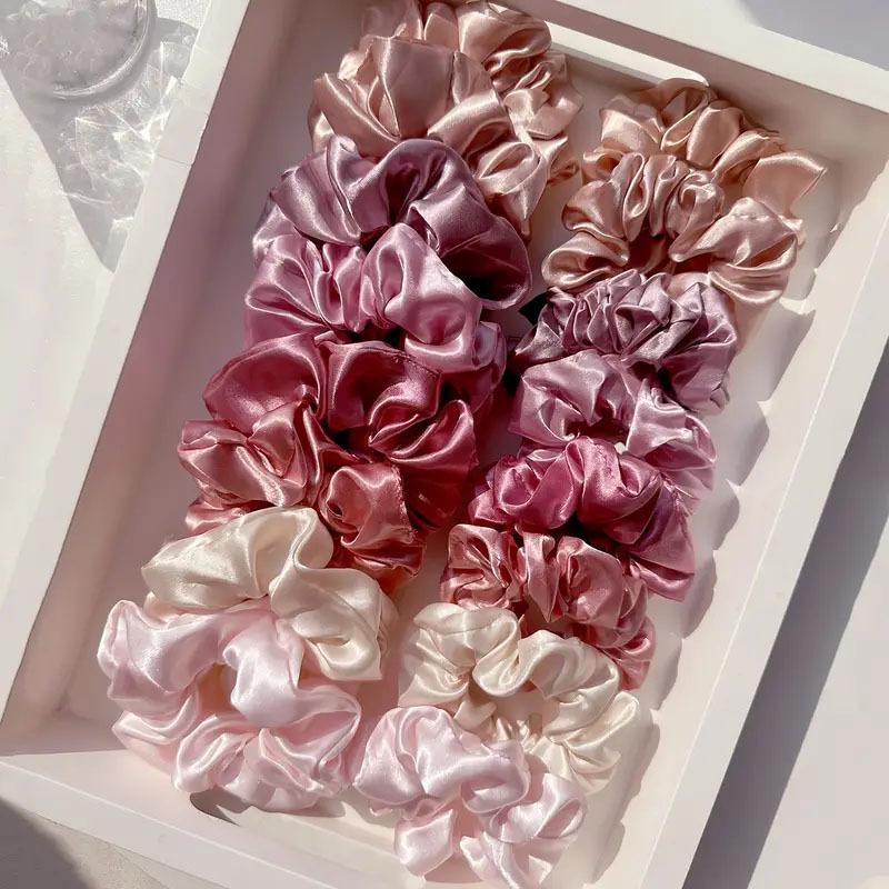 16-piece Set of Soft Satin Hair Ties In Pink and Brown Colors | Suitable for Wearing In All Settings