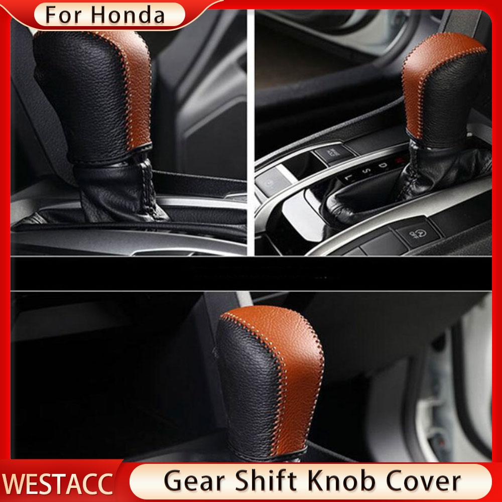 Genuine Leather Car Gear Shift Collars Case Gear Head Shift Knob Cover for Honda Civic X 10th 2016 -  AT