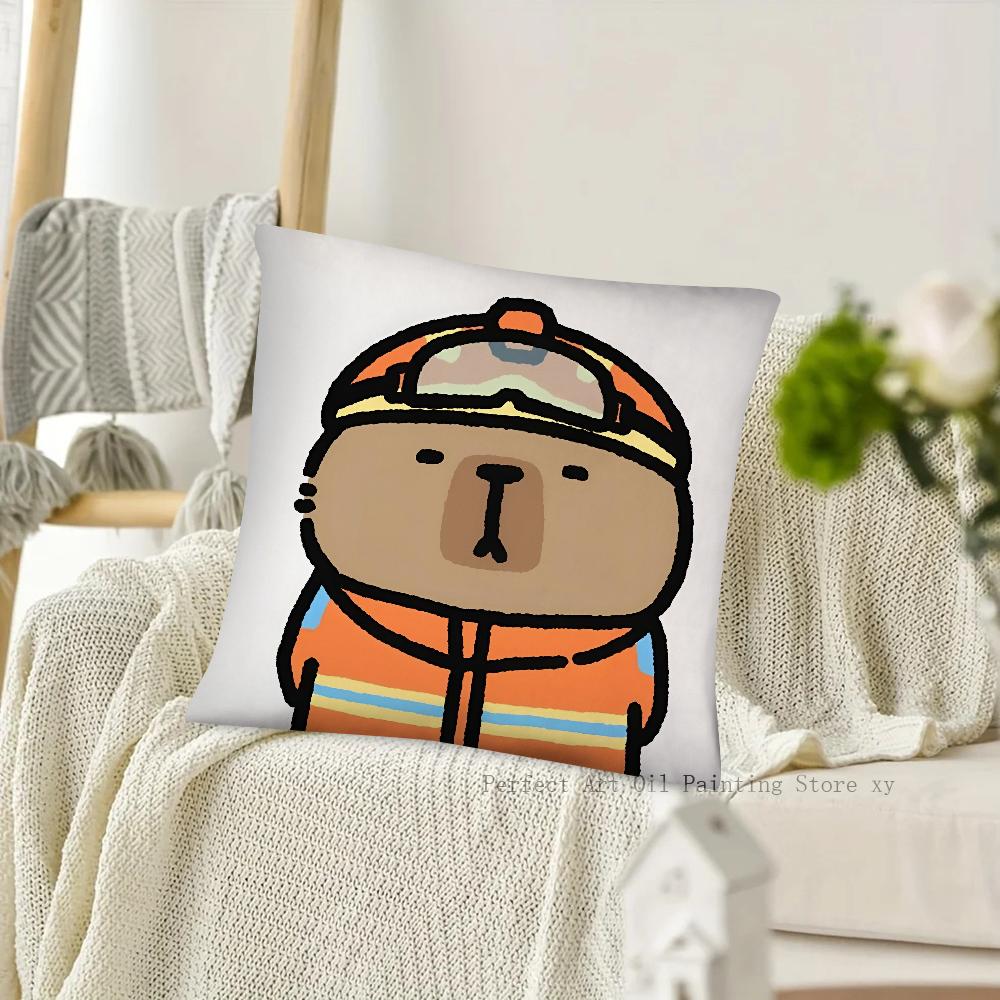 Cartoon Capybara Pillow Case Square Pillow Cushion Cover Bedroom Sofa Room Decoration Casual Pillow Cover
