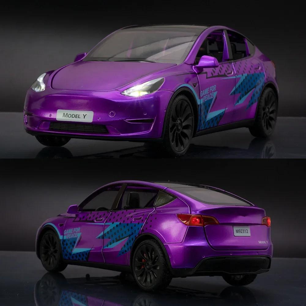1: 24 Tesla Model Y Leichtmetall-Neuenergie-Fahrzeugmodell-Ornamente mit audiovisuellen Geschenken