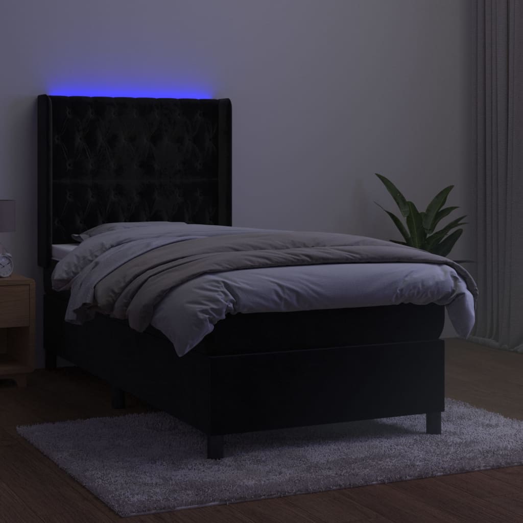 Vidaxl Łóżko Kontynentalne Z Materacem I Led, Czarny Aksamit 80X200 Cm