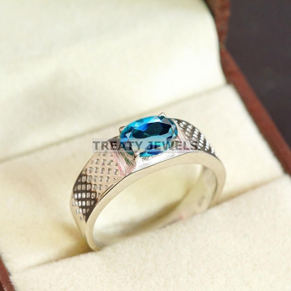 London Blue Topaz Oval Gemstone With 925 Sterling Silver Ring For Men's #B221 JL375675959026