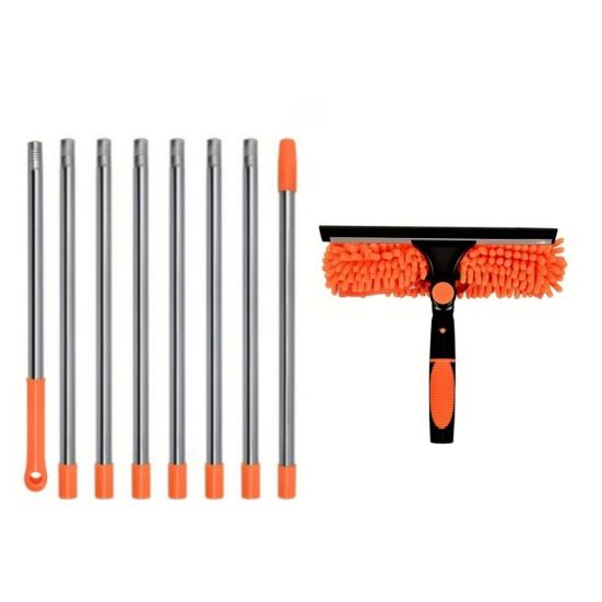 Manual Window Squeegee Cleaning Kit with Extension Pole Long Pole Stainless Steel Chenille Cloth Glass Wiper Scrubber
