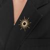 Vintage Zircon Sun Brooch Banquet Metal Glossy Brooch Long Hollow Sun Pin  Party