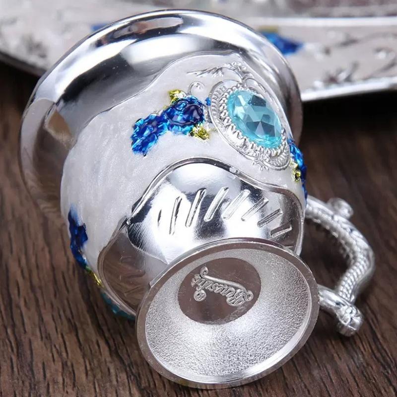 Exquisite Vintage Wine Glass, Alloy Home Wine Pot Wine Glass Set, European Wine Set, Wine Pot Home Living Room Decoration, 1Set