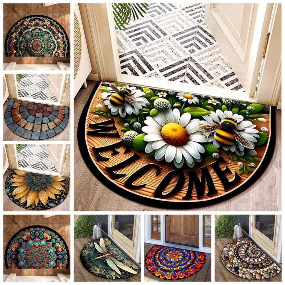 

Flower Floral Half Round Doormat Non Slip Entrance Mat New Welcome Rugs Indoor Outdoor 40*60cm-26