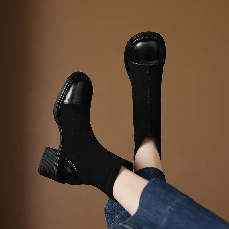 Krazing Pot Microfiber Winter Round Toe Modern Platform Size 33 Boots Size 43 Women Fashion Flock Stretch Ankle Boots