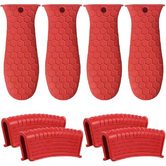8 Pack Cast Iron Handle Cover, Silicone Hot Handle Holder, Assist Handle Holder, Non-Slip Pot Holder Sleeve, Pot Handle Covers Heat Resistant