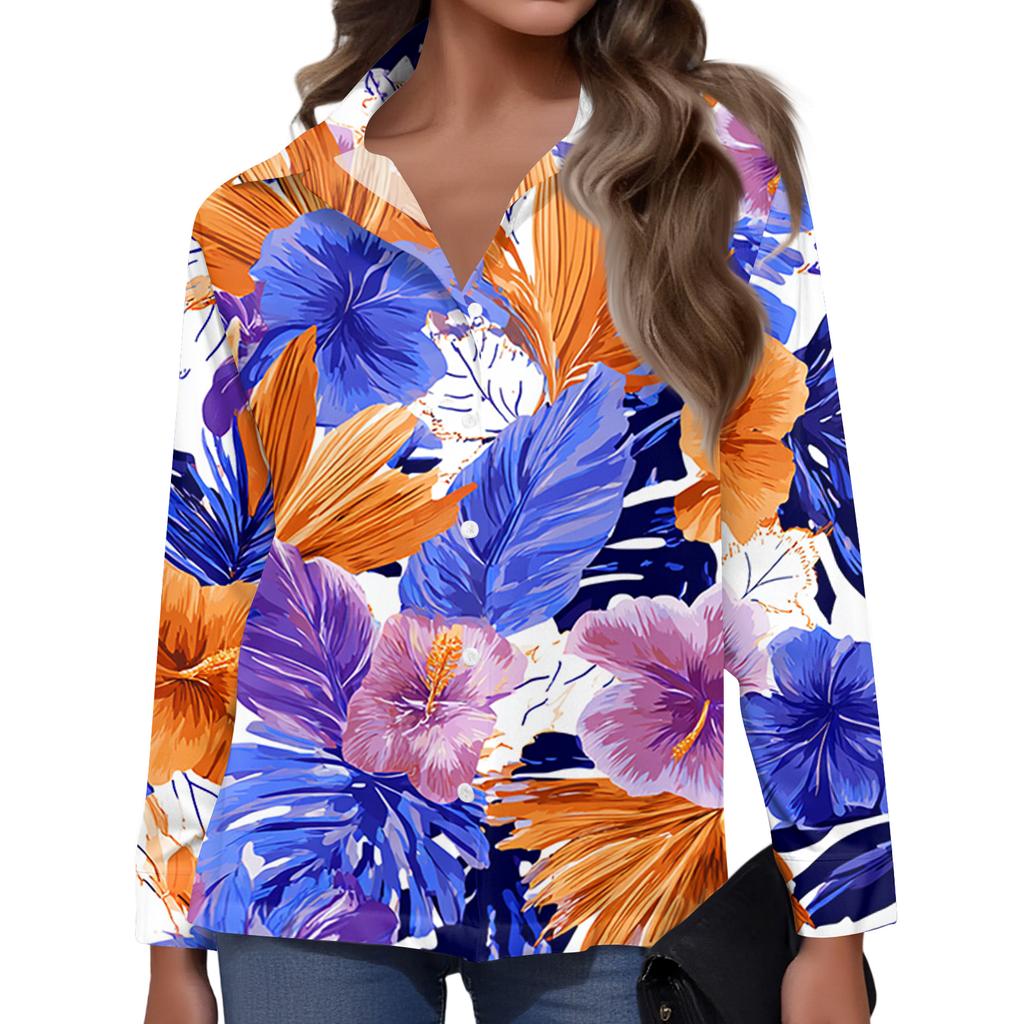 Langarmshirts für Damen Knopfleiste Damen Langarmtops mit Schildkrötenprint Langarm-T-Shirt Damen Lässige Langarmtops für Damen