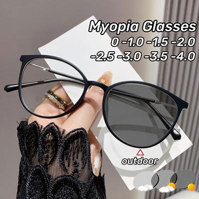 Mode Outdoor Farbwechsel Lesebrille Retro Photochrome Myopie Brille Damen Anti Blaulicht Minus Dioptrien Brillen
