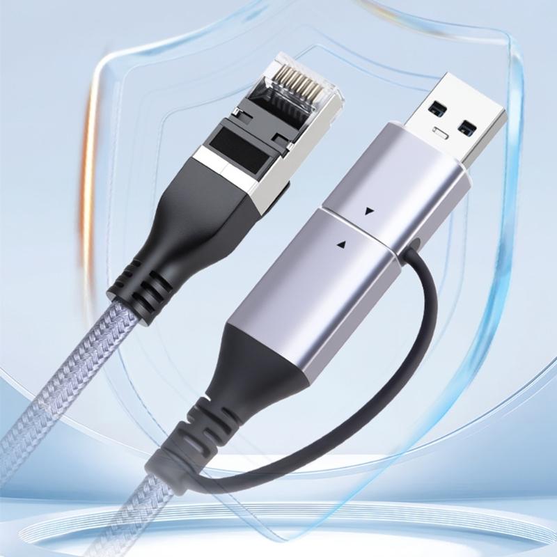 Plugs And Play USB C To RJ45 Converters Cable Supports Gigabit Ethernet Speeds PVC Braideds Construction For Multiple Device Compatibility