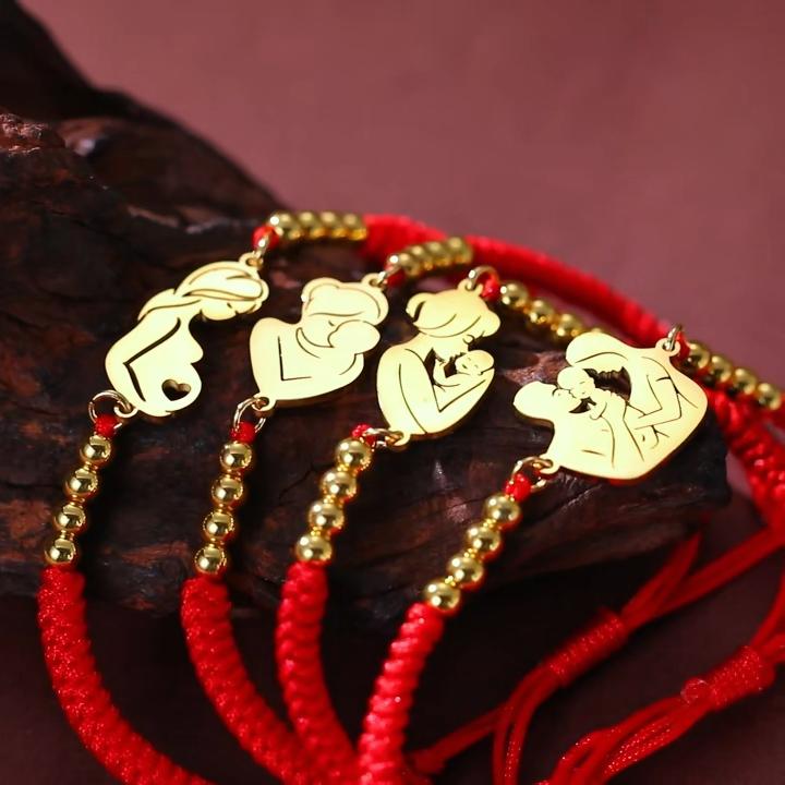Stainless Steel Gold Color Baby Mom Family Charm Bracelet Red Black Rope Bracelets Fashion Jewelry for Women Mother's Day Gift