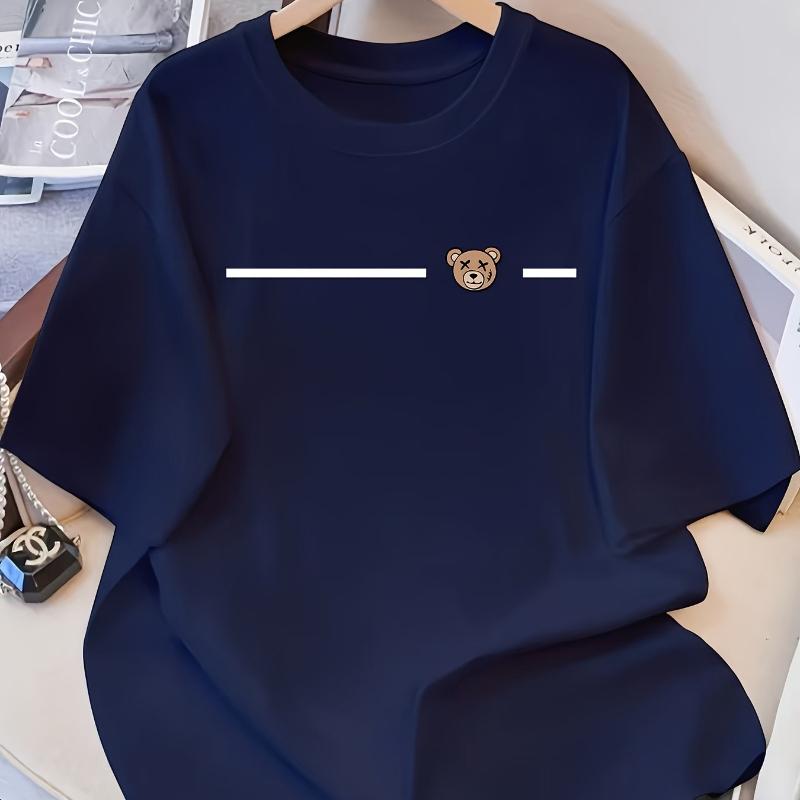

Minimalist Teddy Bear Graphic T-Shirt,Soft Breathable & Fade-Resistant, Classic Fit for Daily Casual Wear XXL темно-синього кольору