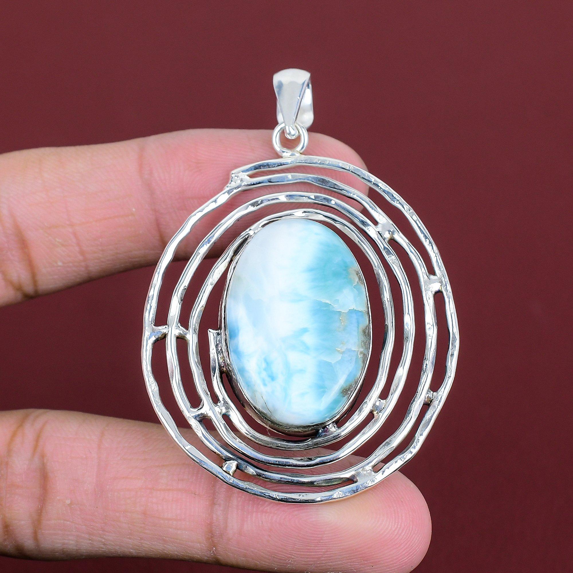 Larimar Pendant Handmade Pendant Gemstone Jewelry 925 Sterling Silver Pendant Natural Larimar Jewelry Unique Style Pendant Gifts For Mother