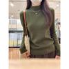 Women's Dark Green Half-High Neck Knitted Sweater - Autumn/Winter Base Layer