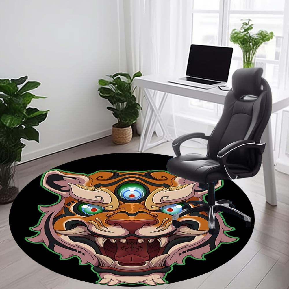 1PC Tiger Head Office Round Rug, Non slip, Soft and Durable Office Rug for Interior Decoration, Perfect for Office