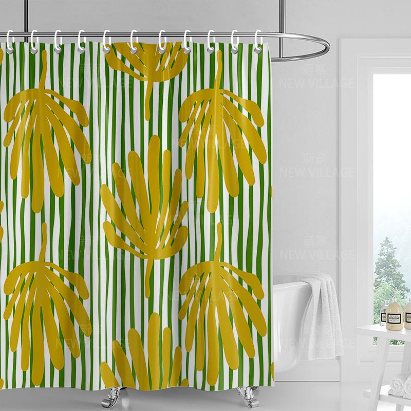 Home Shower Curtains Bathroom Decora Waterproof Fabric Non-Slip Bathmat Water Absorption Curtain Modern Nordic Simple Plant