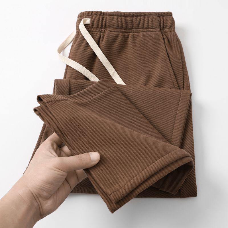 Korean Autumn Youth Trend Men's Twill Casual Pants Solid Elastic Waist Pocket Drawstring Loose Straight Sports Versatile Trouser