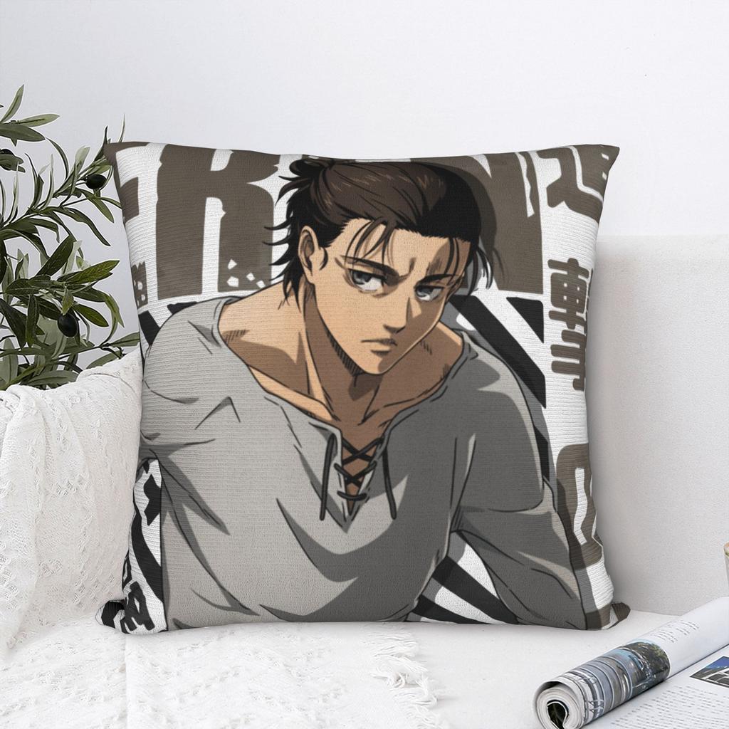Eren Yeager Jaeger Attack on Titan Pillowcase Printed Fabric Cover Decorations Throw Pillow Case Cover Car Square 45*45cm