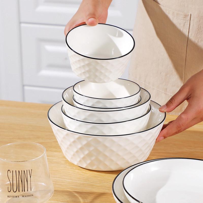 Nordic Style 45-Piece Tableware Set: Plates, Rice Bowls, Diamond Soup Bowls, and Fish Plates for 10 People