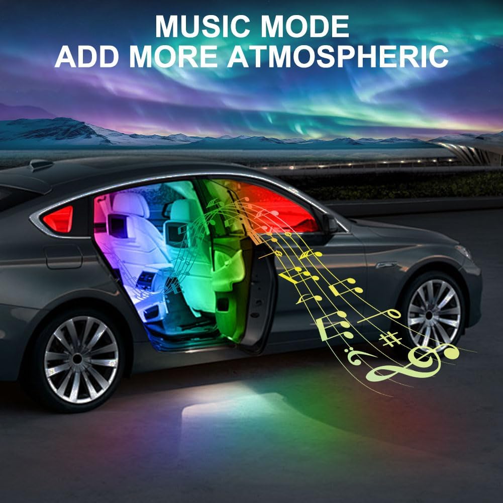 4Pcs LED Interior Car Lights Wireless With Remote, Portable USB Rechargeable Car Interior Led Night Light For Car Decor