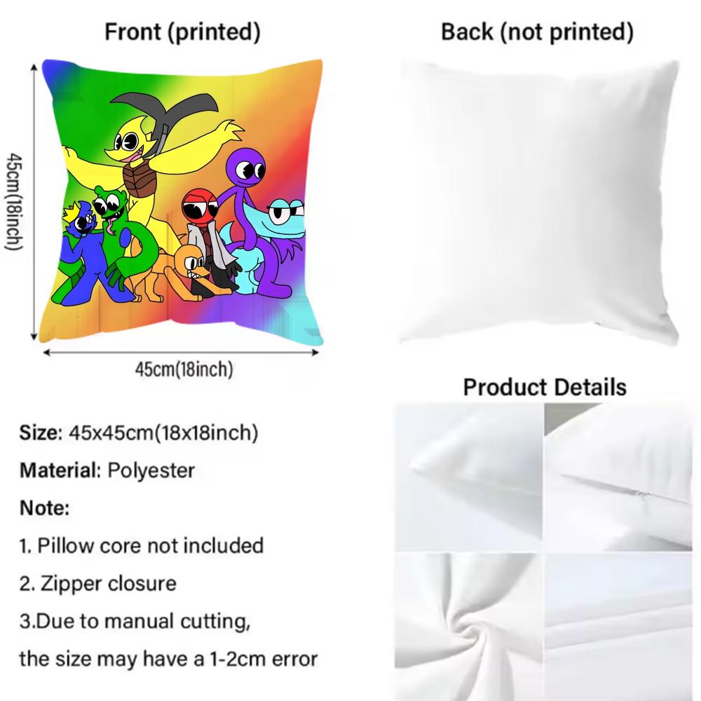 Gra R-Rainbow Friends Poszewka na poduszkę Wzór Drukowana poszewka na poduszkę do salonu Pokrowiec na poduszkę na sofę i Dekoracja sypialni