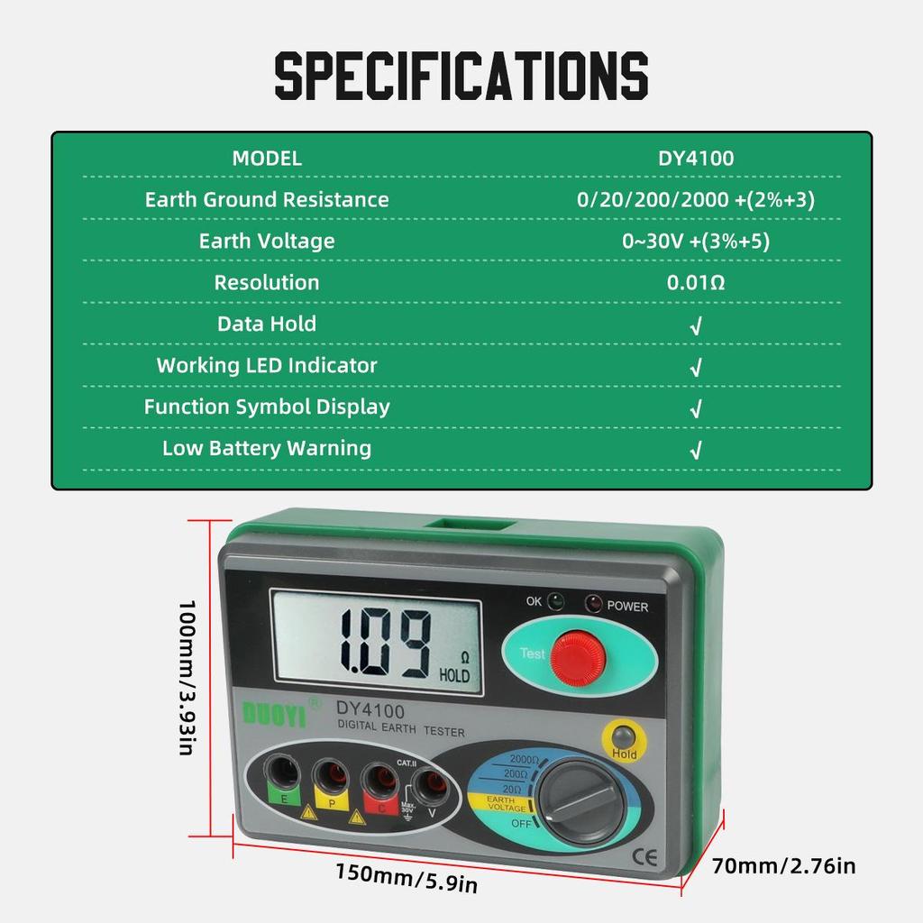 DY4100 High-Precision Digital Ground Resistance Tester for Lightning Protection