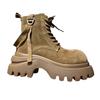 Leather platform Martin boots women's 2025 autumn and winter new British style small man height increase non-slip big yellow boots locomotive boots