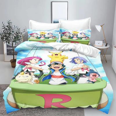Pokémon Pikachu Séria Posteľná súprava Kreslená potlač Obliečka na paplón Obliečka na vankúš, Dekorácia do izby Súprava obliečky na paplón, Veľká King 260x240cm