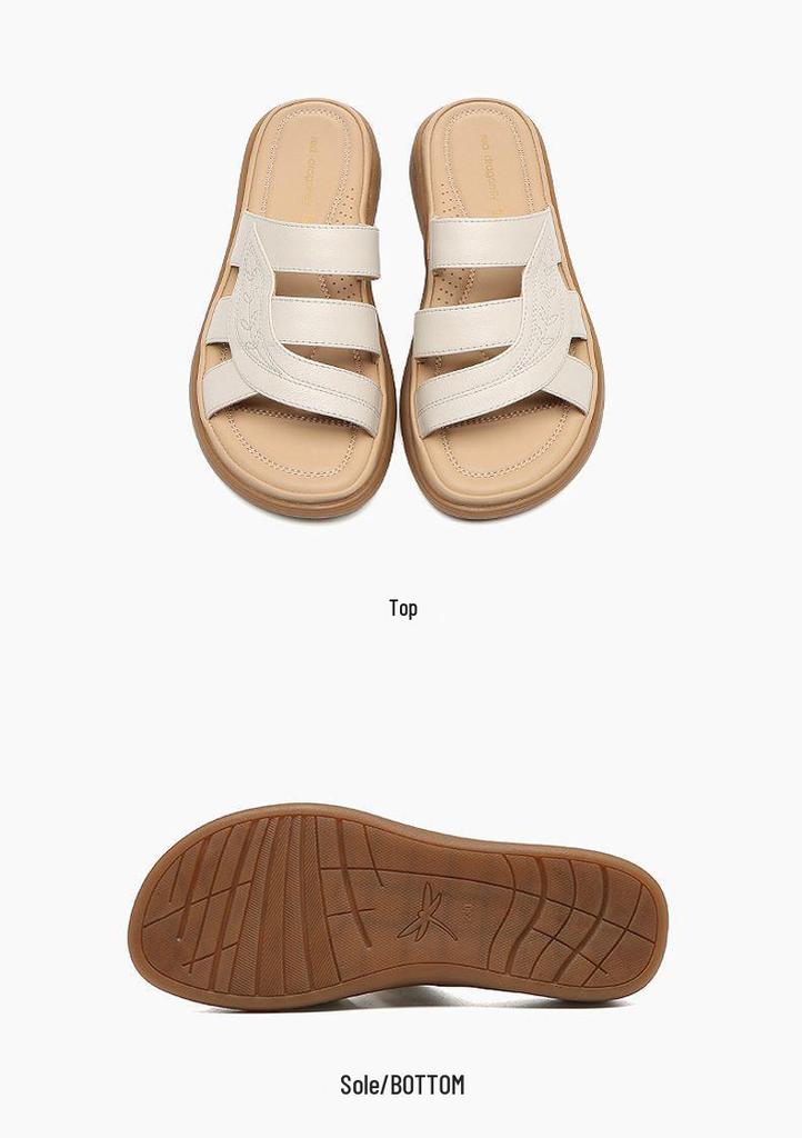 Sandali da donna a fascia in vera pelle Red Dragonfly: Scarpe Piatte Estive, Suola Morbida Antiscivolo, Cinturino Singolo—Perfette per Madri di Mezza Età e Anziane.