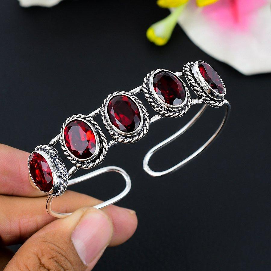 

Mozambique Garnet Gemstone 925 Sterling Silver Cuff Bangle Adjustable KG-258
