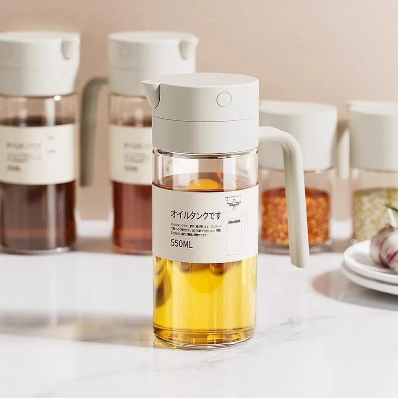Öldosierer mit tropffreiem Schwerkraftdeckel Automatisches Öffnen-Schließen Glasölflasche Küche Auslaufsicher Sojasaucen-Essigbehälter