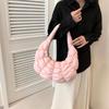 Quilted Padded Crossbody Bag for Women Ruched Shoulder Cloud Bag PU Leather Half Moon Hobo Bag Bubbles Handbag Purses AVE