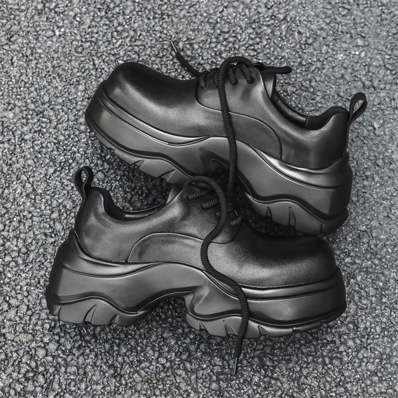 

Одиночные туфли на платформе, увеличивающие высоту, универсальные, маленькие кожаные туфли, мужские, весна 2025, новые британские мокасины на подошве Muffin 24369-J 38 чёрный