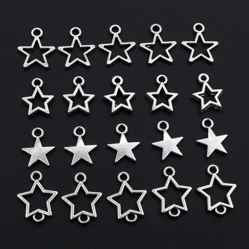 100pcs Petites Breloques Étoiles Pendentifs Alliage Métal Couleur Argent Antique Accessoires de Fabrication de Bijoux DIY pour Boucles d'Oreilles Bracelet Collier