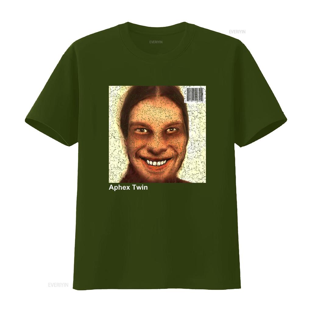 Retro Aphex Twin 1990er Album Cover T-Shirt Vintage Stil Druck für Musikliebhaber Vintage Gewaschenes Oberteil für den Alltag Mann