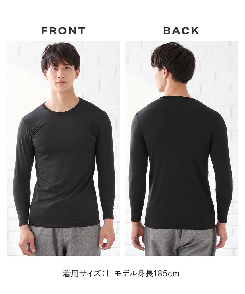 Nissen Warm Crew Neck Long Sleeve Inner Shirts for Autumn and Size LL Fleece-Lined Winter, 3-Pack, Black,