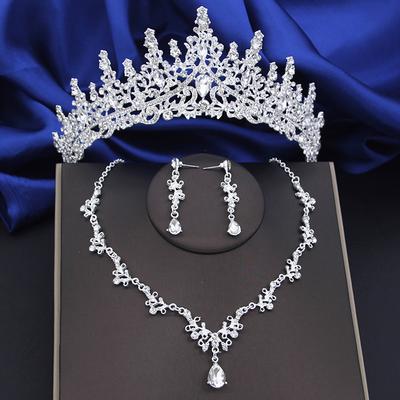 Quality Copper Color Water Drop Bridal Jewelry Sets Princess Tiaras Necklace Earrings Wedding Crown Jewellry Set for Brides