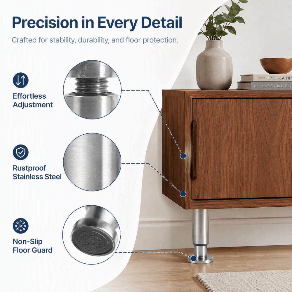 4PCS Stainless Steel + PP Telescopic Furniture Legs Stainless Steel Support Legs For TV Cabinet